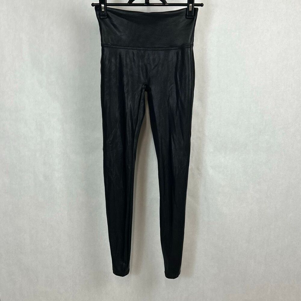 Spanx Womens Faux Leather Moto Leggings Sz Large Black 27" Inseam